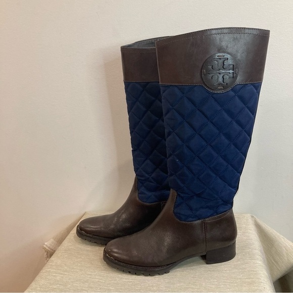 TORY BURCH  Sz 7 Rosalie Equestrian Style Quilted & Leather Riding Vibe Boots - Picture 3 of 12